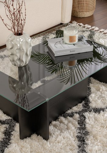 NORDVÄRK Flavio sofabord, rektangulr - glas og sort tr melamin (105x65)