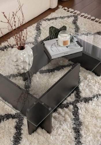 NORDVÄRK Flavio sofabord, rektangulr - glas og sort tr melamin (105x65)