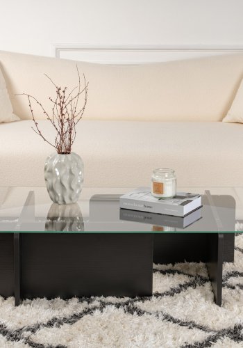 NORDVÄRK Flavio sofabord, rektangulr - glas og sort tr melamin (105x65)