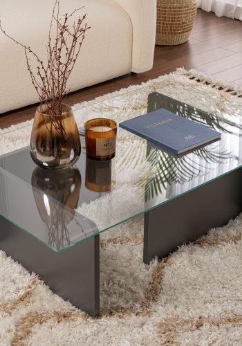 NORDVÄRK Flavio sofabord, rektangulr - glas og antracitgr melamin (105x65)