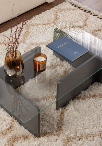 NORDVÄRK Flavio sofabord, rektangulr - glas og antracitgr melamin (105x65)