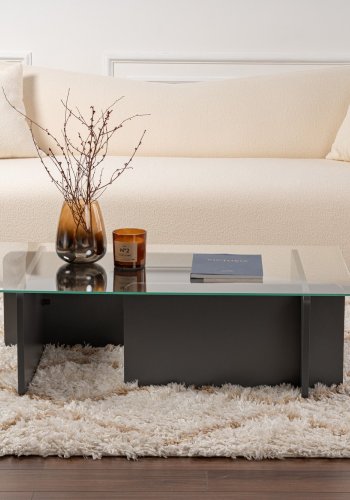 NORDVÄRK Flavio sofabord, rektangulr - glas og antracitgr melamin (105x65)