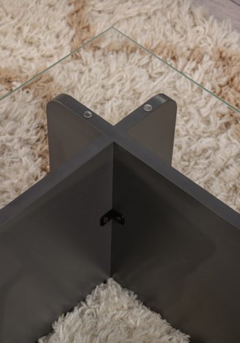 NORDVÄRK Flavio sofabord, rektangulr - glas og antracitgr melamin (105x65)