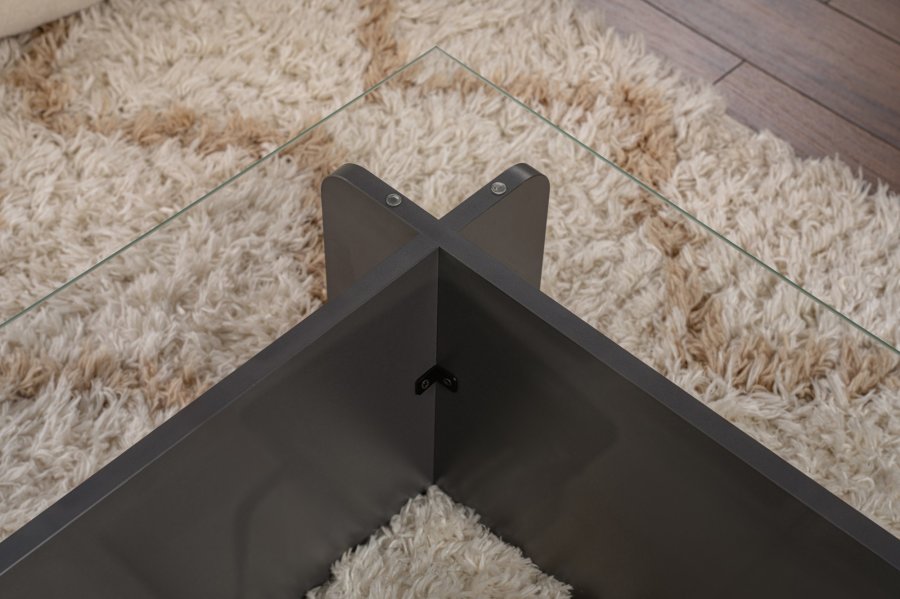 NORDVÄRK Flavio sofabord, rektangulr - glas og antracitgr melamin (105x65)