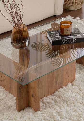 NORDVÄRK Flavio sofabord, rektangulr - glas og Atlantic Pine melamin (105x65)