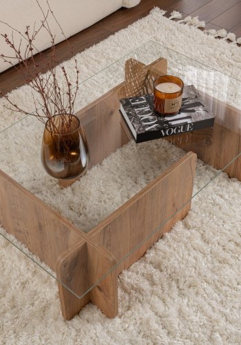 NORDVÄRK Flavio sofabord, rektangulr - glas og Atlantic Pine melamin (105x65)