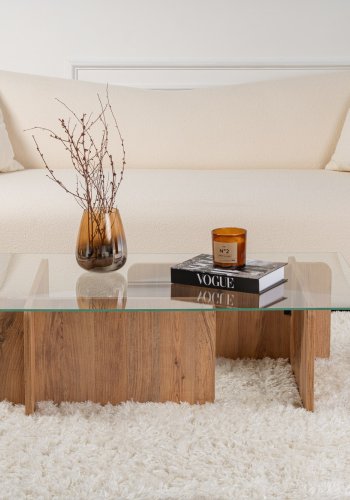 NORDVÄRK Flavio sofabord, rektangulr - glas og Atlantic Pine melamin (105x65)