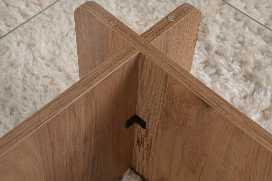 NORDVÄRK Flavio sofabord, rektangulr - glas og Atlantic Pine melamin (105x65)