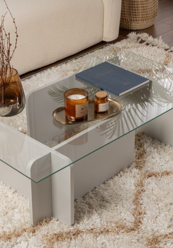 NORDVÄRK Flavio sofabord, rektangulr - glas og gr melamin (105x65)