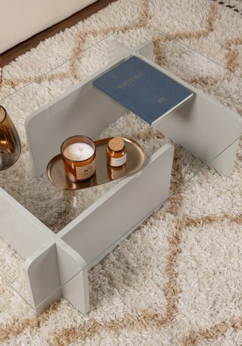 NORDVÄRK Flavio sofabord, rektangulr - glas og gr melamin (105x65)