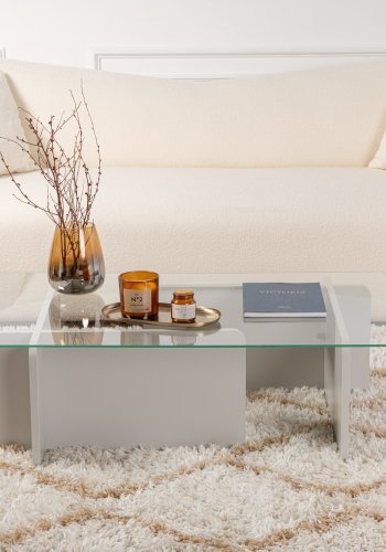 NORDVÄRK Flavio sofabord, rektangulr - glas og gr melamin (105x65)