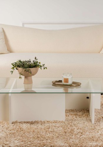 NORDVÄRK Flavio sofabord, rektangulr - glas og hvid tr melamin (105x65)