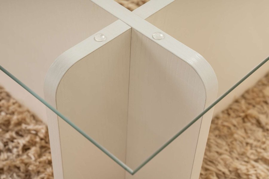 NORDVÄRK Flavio sofabord, rektangulr - glas og hvid tr melamin (105x65)