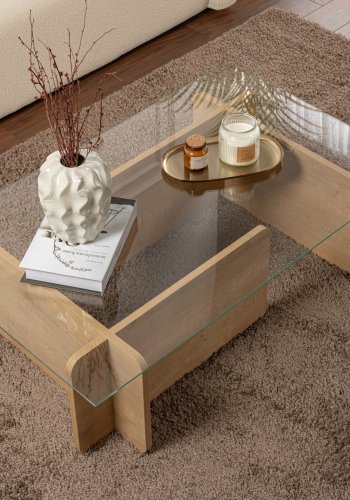 NORDVÄRK Flavio sofabord, rektangulr - glas og Honey Oak melamin (105x65)