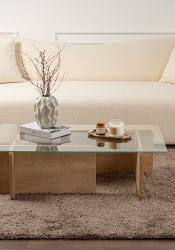 NORDVÄRK Flavio sofabord, rektangulr - glas og Honey Oak melamin (105x65)