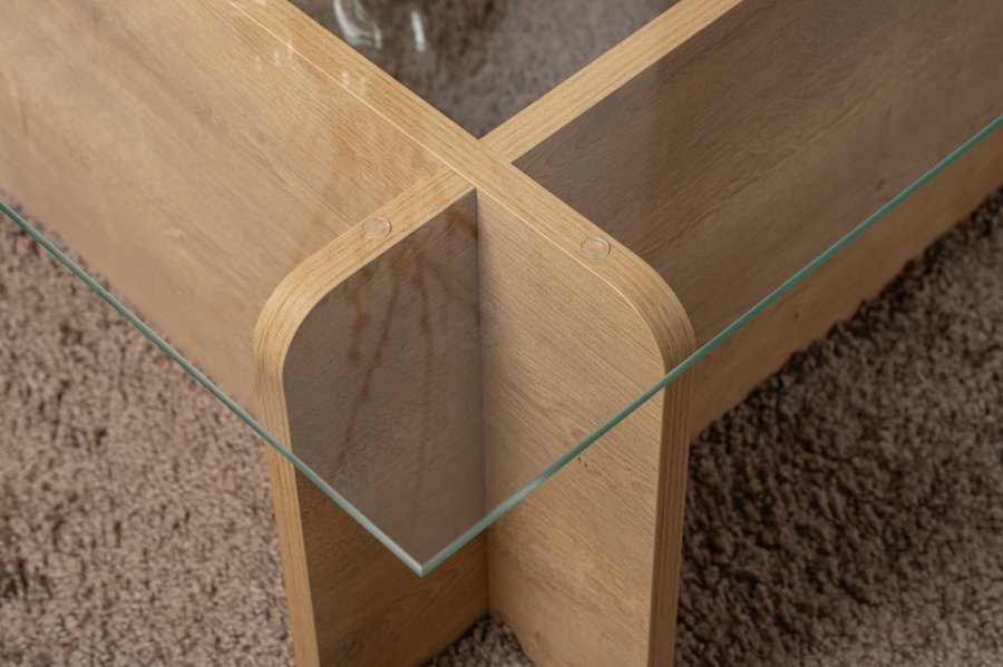 NORDVÄRK Flavio sofabord, rektangulr - glas og Honey Oak melamin (105x65)