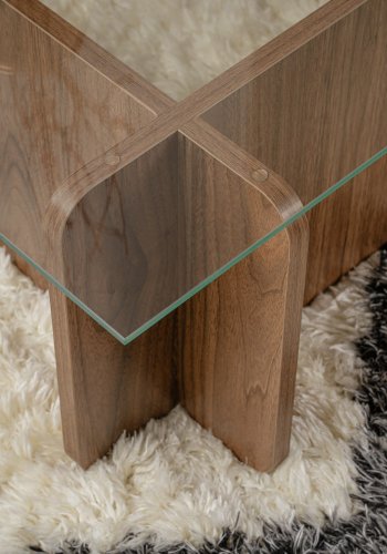 NORDVÄRK Flavio sofabord, rektangulr - glas og valnd melamin (105x65)