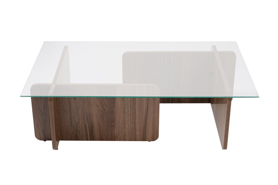 NORDVÄRK Flavio sofabord, rektangulr - glas og valnd melamin (105x65)