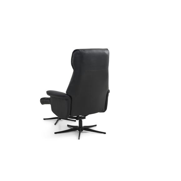 Tristan lnestol, m. fodskammel, vippefunktion, armln - sort lder/PVC og sort metal