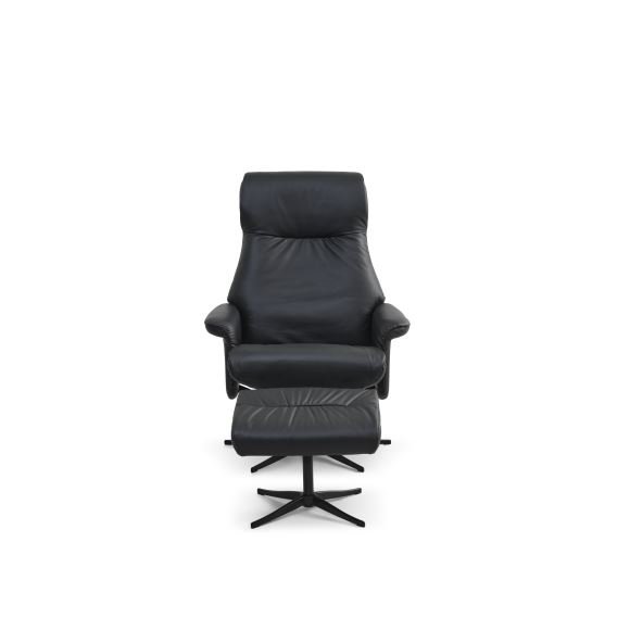 Tristan lnestol, m. fodskammel, vippefunktion, armln - sort lder/PVC og sort metal