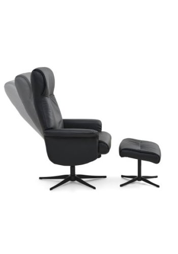 Tristan lnestol, m. fodskammel, vippefunktion, armln - sort lder/PVC og sort metal