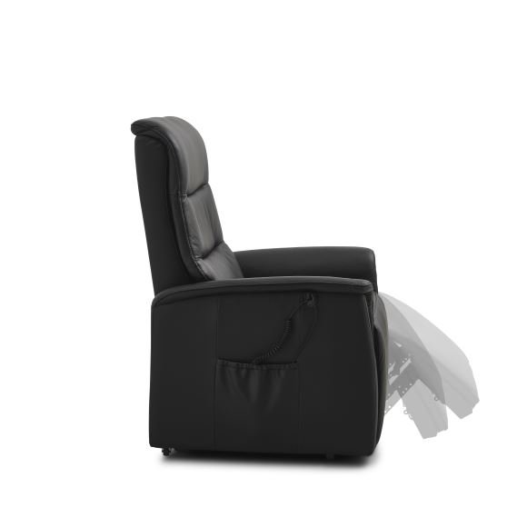 Max recliner stol, m. 2 motorer, sdelft, vippefunktion, fodskammel og armln - sort lder/PVC