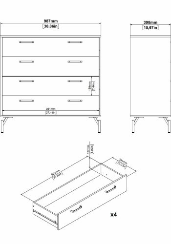 TVILUM Dana Chest 4 skuffer, Matt Black, 98,7 x 39,8 x 95,8 cm