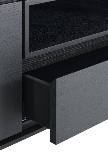 Tokyo TV-bord, m. 2 lger, 1 skuffe og 1 bent rum - sort egefinér og metal (160x45)