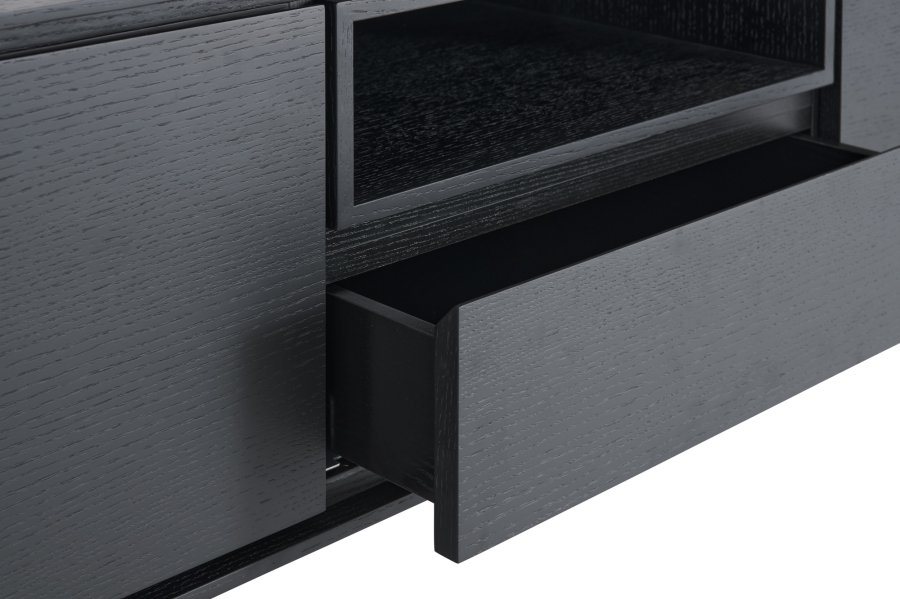 Tokyo TV-bord, m. 2 lger, 1 skuffe og 1 bent rum - sort egefinér og metal (160x45)