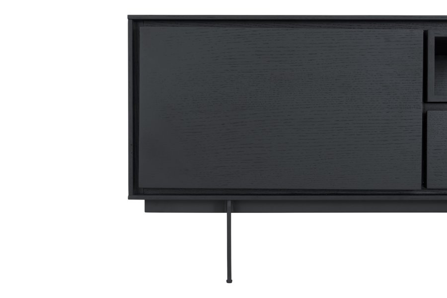 Tokyo TV-bord, m. 2 lger, 1 skuffe og 1 bent rum - sort egefinér og metal (160x45)