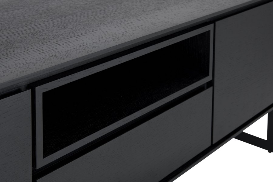 Tokyo TV-bord, m. 2 lger, 1 skuffe og 1 bent rum - sort egefinér og metal (160x45)