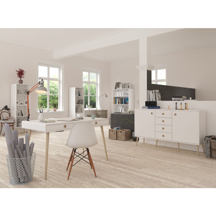 STEENS Softline konsolbord, m. 2 skuffer - hvid MDF og natur egetr (65x30)