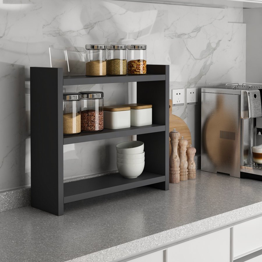 NORDVÄRK Cosmic kkkenhylde, m. 3 hylder - antracitgr melamin