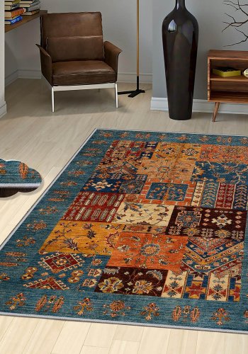 TEPPI EEXFAB445 gulvtppe, m. mnster, rektangulr - multifarvet polyester (180x280)