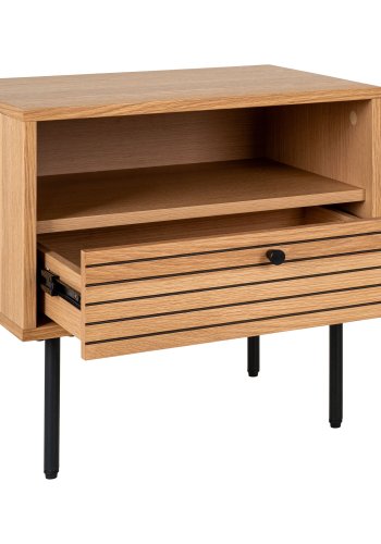 HOUSE NORDIC Hjrnebord, egefiner, sorte metalben, 1 skuffe, 50x40x50 cm