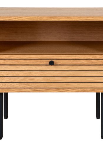 HOUSE NORDIC Hjrnebord, egefiner, sorte metalben, 1 skuffe, 50x40x50 cm