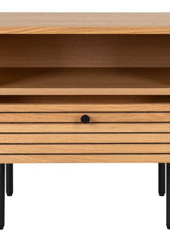 HOUSE NORDIC Hjrnebord, egefiner, sorte metalben, 1 skuffe, 50x40x50 cm