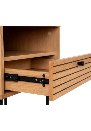 HOUSE NORDIC Hjrnebord, egefiner, sorte metalben, 1 skuffe, 50x40x50 cm