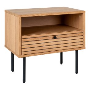 HOUSE NORDIC Hjrnebord, egefiner, sorte metalben, 1 skuffe, 50x40x50 cm