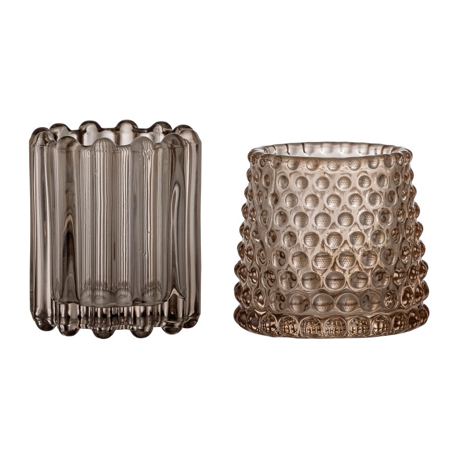 BLOOMINGVILLE Rosslin Fyrfadsstage, Brun, Glas, St af 2