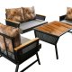 NORDVÄRK Mers udendrs loungest, m. 2 stole, 1 sofa, 1 bord, multifarvede hynder - sort metal/tr