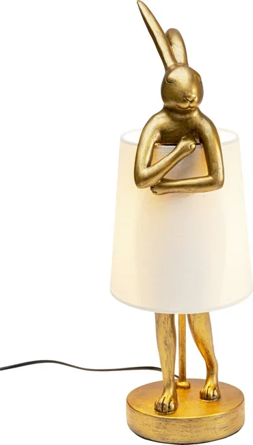 KARE DESIGN Animal Rabbit bordlampe - hvid linnedhr og guld polyresin/stl (H:50cm)
