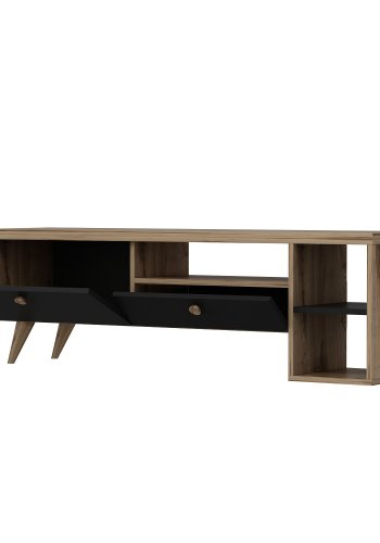 NORDVÄRK Parion TV-bord, m. 2 lger, 1 hylde og 1 rum - eg og sort melamin (150x35)