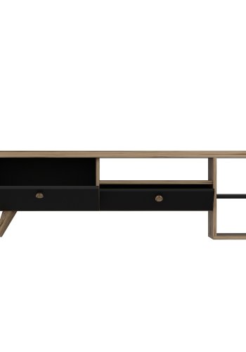 NORDVÄRK Parion TV-bord, m. 2 lger, 1 hylde og 1 rum - eg og sort melamin (150x35)