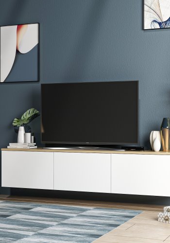 NORDVÄRK Neon TV-bord, m. 3 lger - hvid og eg melamin (169x32)