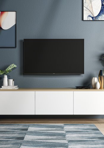 NORDVÄRK Neon TV-bord, m. 3 lger - hvid og eg melamin (169x32)