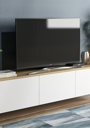 NORDVÄRK Neon TV-bord, m. 3 lger - hvid og eg melamin (169x32)