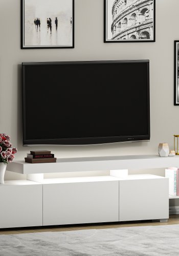NORDVÄRK Beliz TV-bord, m. PVC-kantbnd LED-lys - hvid melamin (192x37)