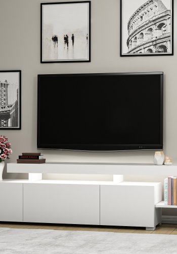 NORDVÄRK Beliz TV-bord, m. PVC-kantbnd LED-lys - hvid melamin (192x37)