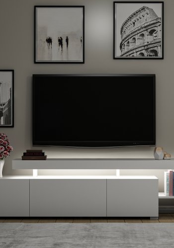 NORDVÄRK Beliz TV-bord, m. PVC-kantbnd LED-lys - hvid melamin (192x37)
